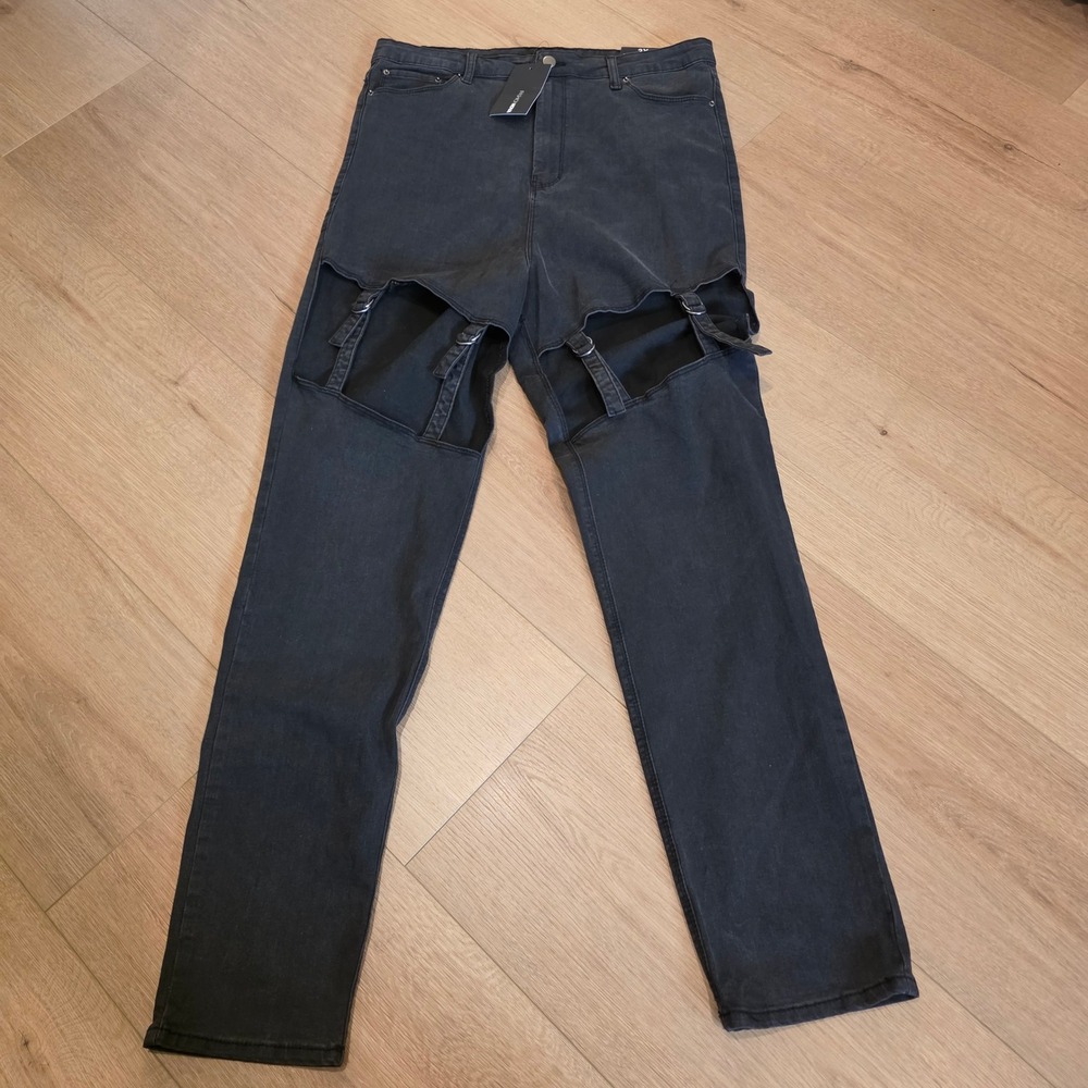 Fashion Nova Thats Whats Up Skinny Jeans Black Cutout Buckle 2X SCP-2032